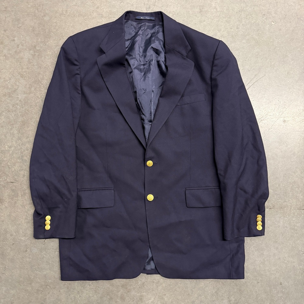 Polo Ralph Lauren University Club Mens 43R Navy Wool Blazer Gold Crest Button
